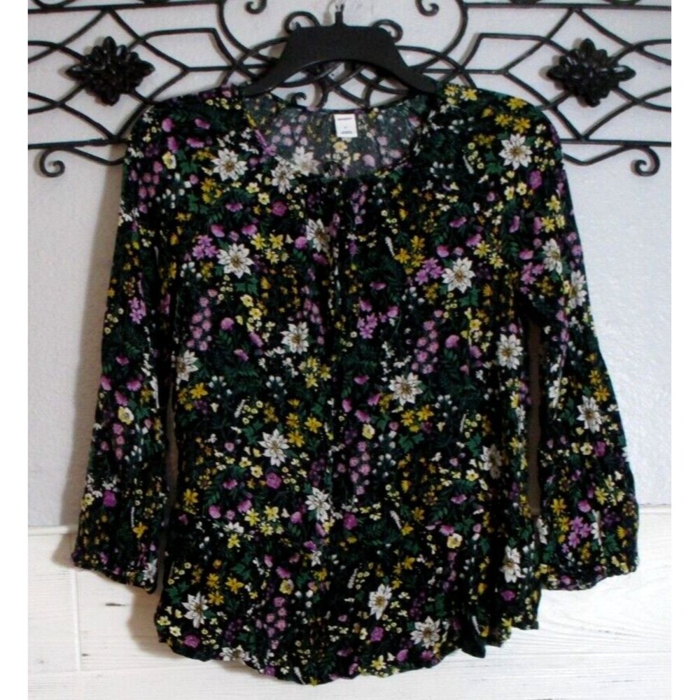 Old Navy Top Size S Long Sleeve Multicolored Floral Round Neck Women's